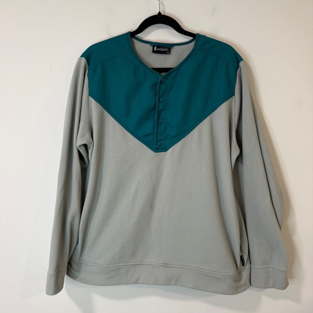Cotopaxi Mens Sabado 1/4 Snap Fleece Pullover XL Grey Teal Snap Neck Jacket
